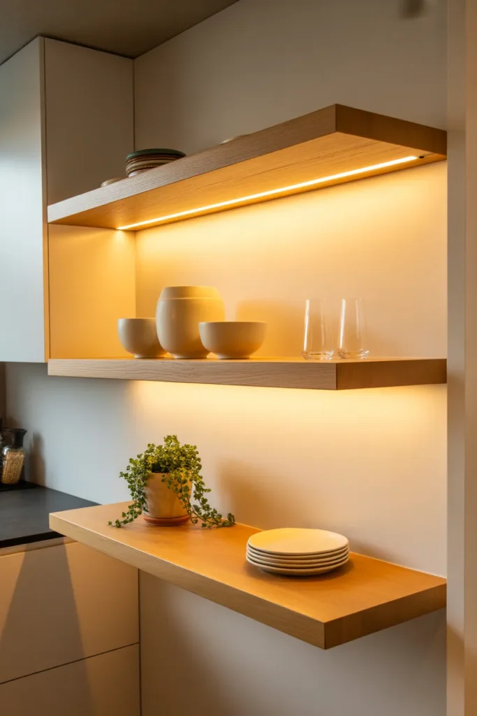 Open Shelf Lighting With Integrated LED Strips