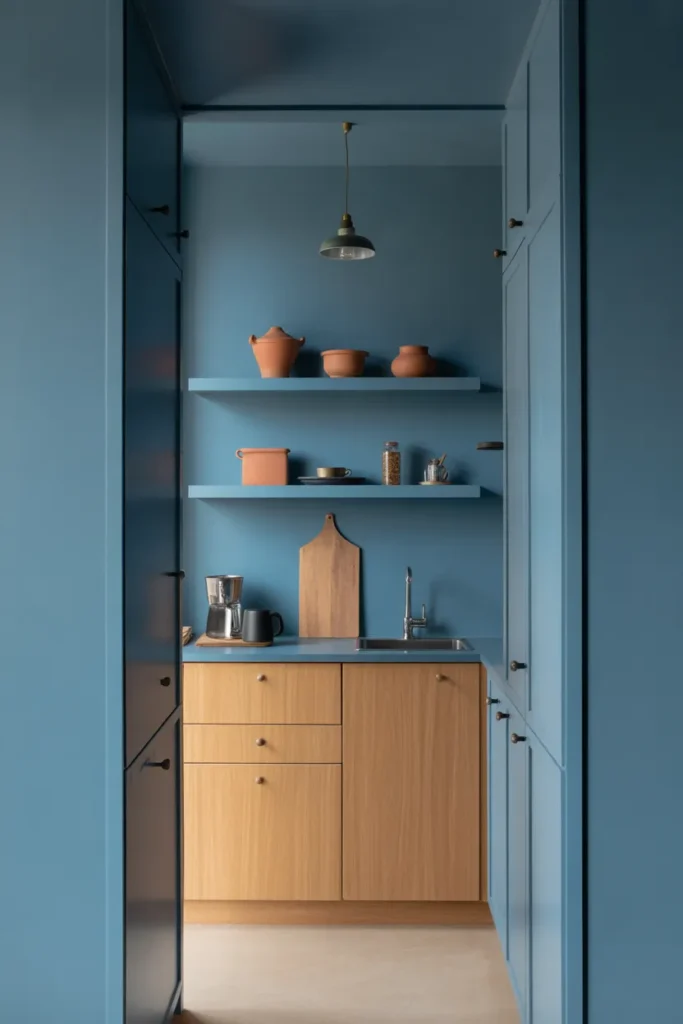 Open Shelves the Same Color as the Wall to Create a Seamless