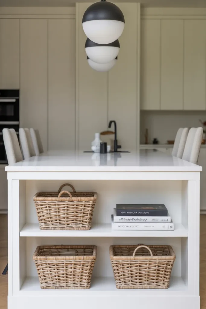 Open Shelving on a Kitchen Island to Add Storage