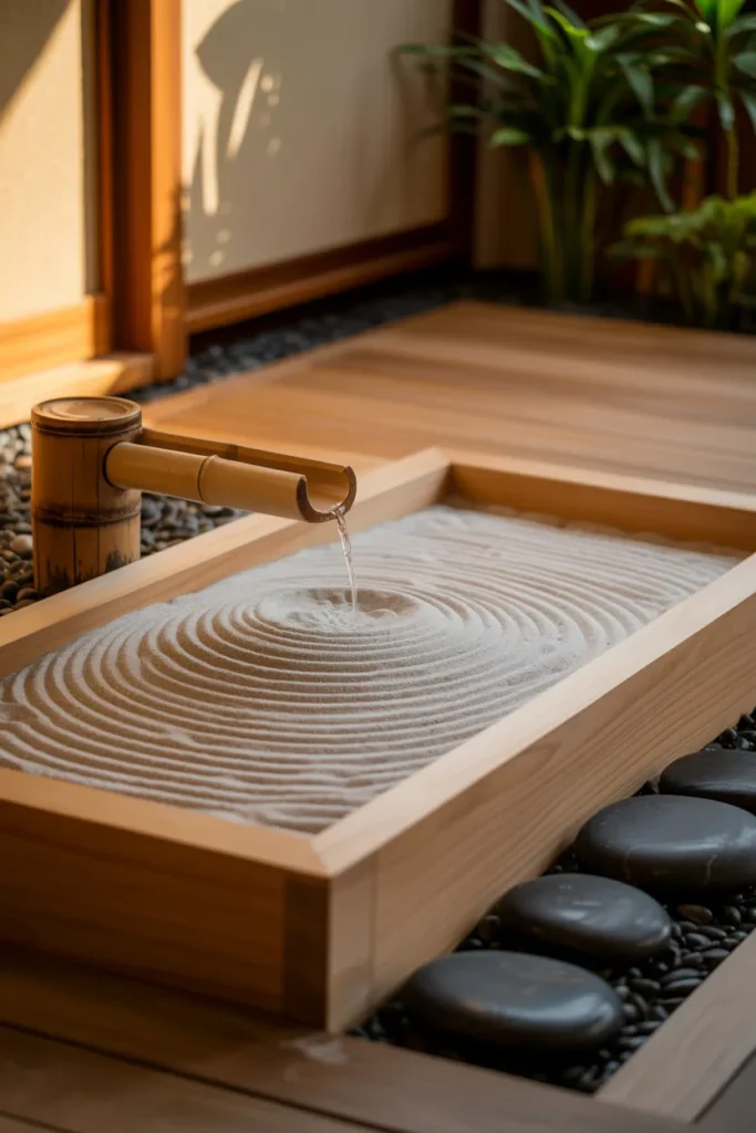 Raised Sand Basin With Bamboo Water Feature
