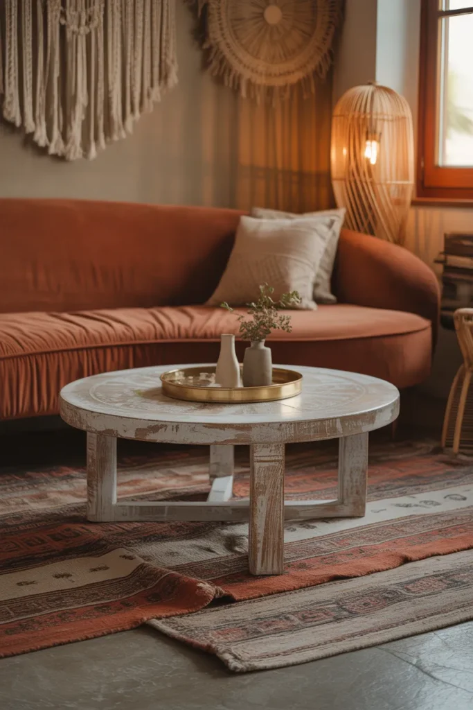 Round Coffee Table Off-Center for a Relaxed, Curated Living Room Feel