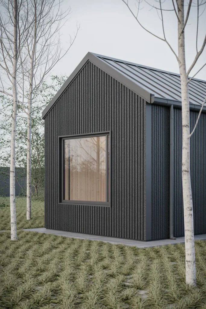 Scandinavian-Style Dark Wood Shed With Minimalist Window Placement