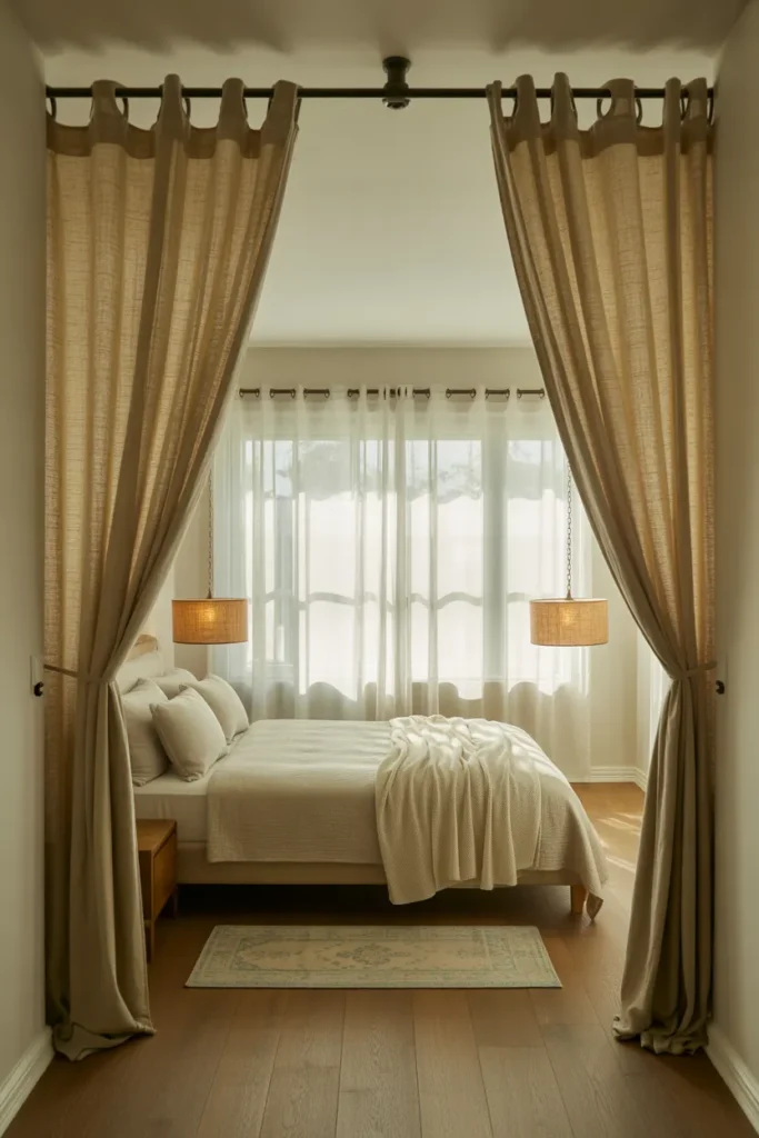 Sheer White Curtains Layered With Linen Blackout Panels for Light Control Without Sacrifice