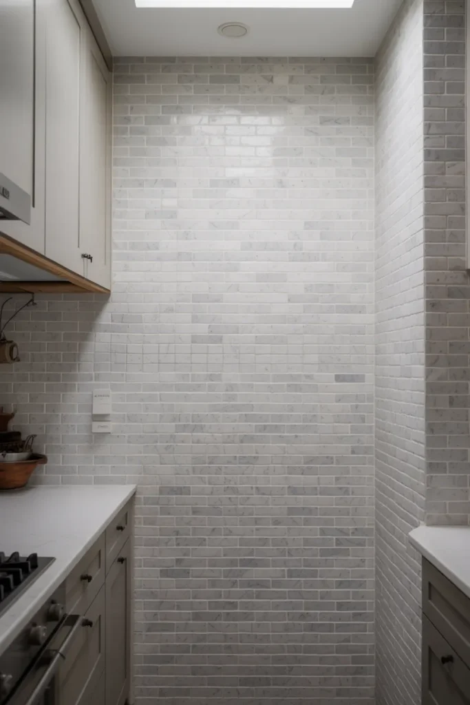 Stacked Vertical Marble Mosaic Backsplash