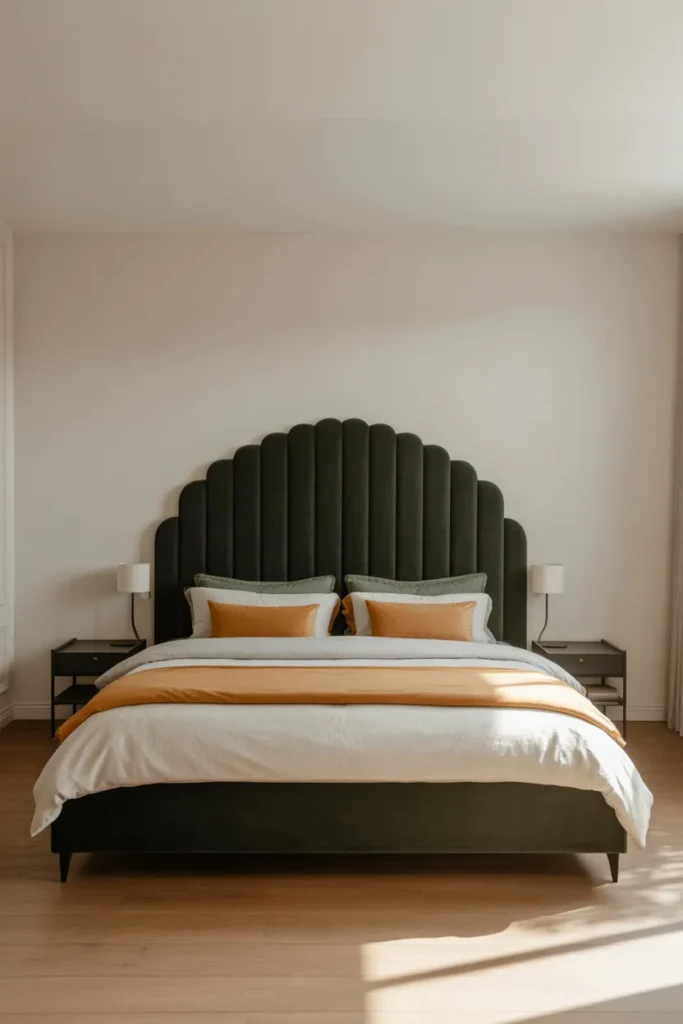 Statement Headboard as the Room's Only Focal Point