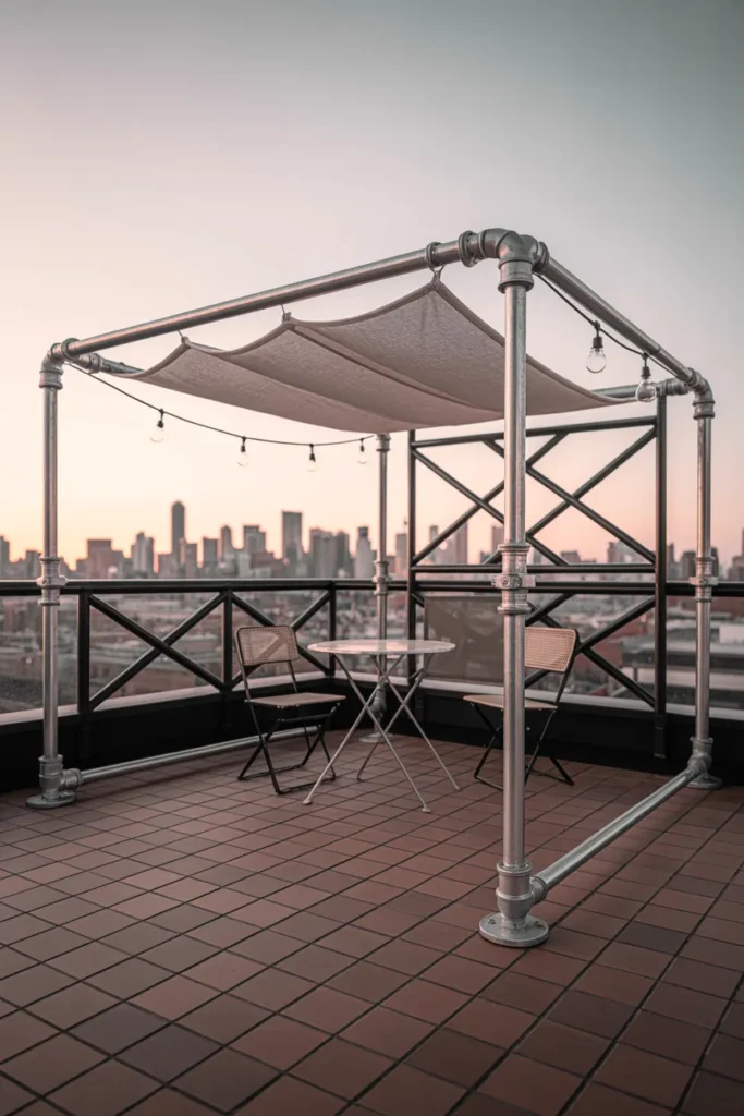 Steel Conduit Pergola for Rooftop Decks and Renter-Friendly Spaces