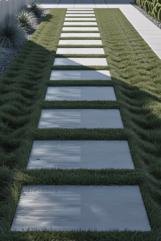 Straight Concrete Stepping Stone Path for a Modern Minimalist Backyard
