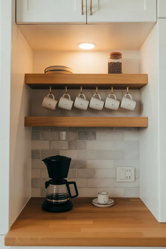 Styled Coffee and Drink Station with Open Shelving