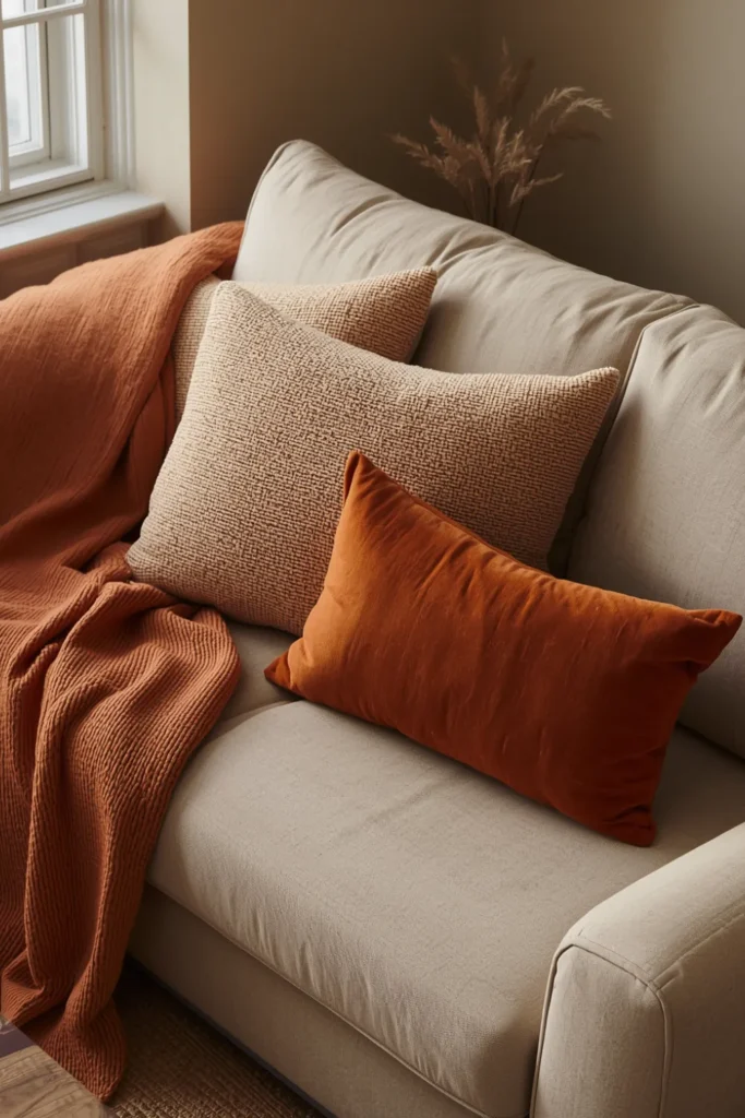 Textile Layering on a Rental Sofa to Hide Wear and Add Visual Warmth