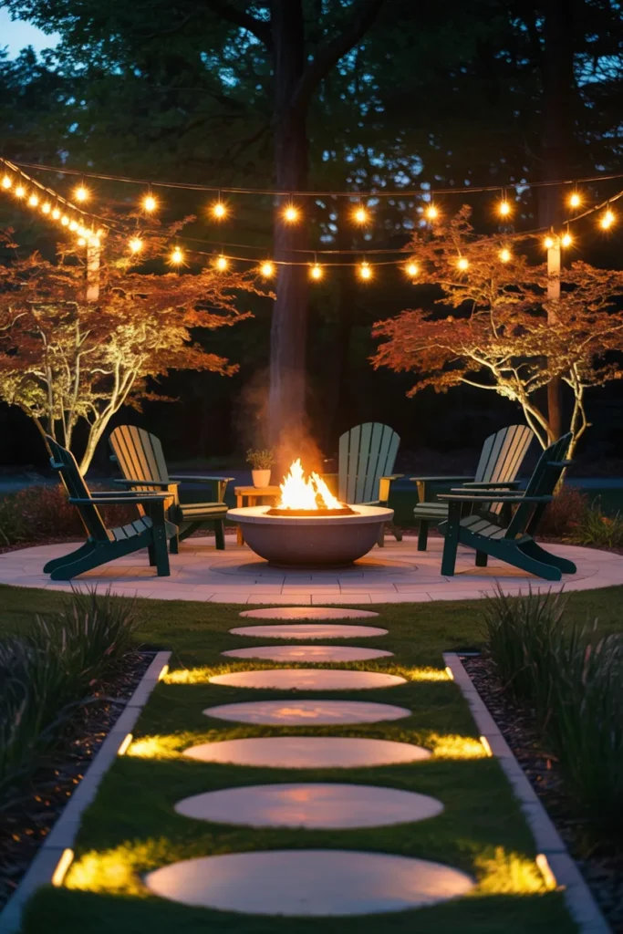 The Backyard Fire Pit Patio With Integrated Landscape Lighting