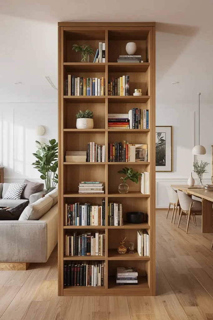 The Bookshelf Room Divider That Creates Storage and Separation Simultaneously