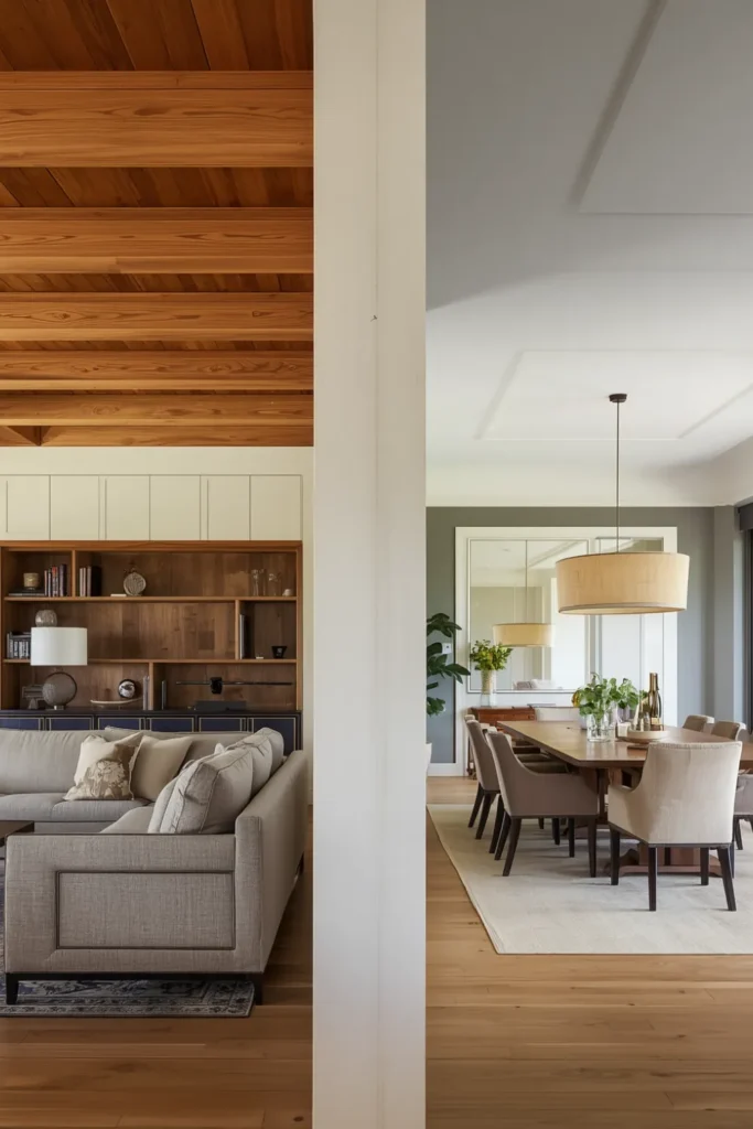 The Ceiling Treatment That Defines Two Zones Without Touching the Floor Plan