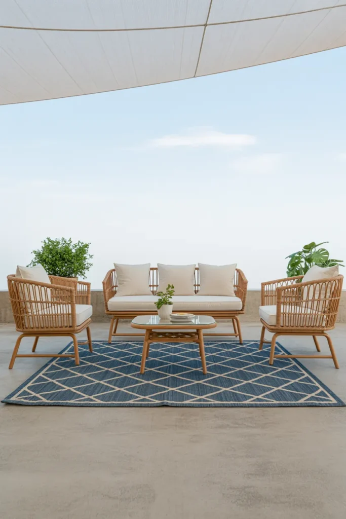 The Concrete Patio Makeover Using Outdoor Rugs and Layered Seating