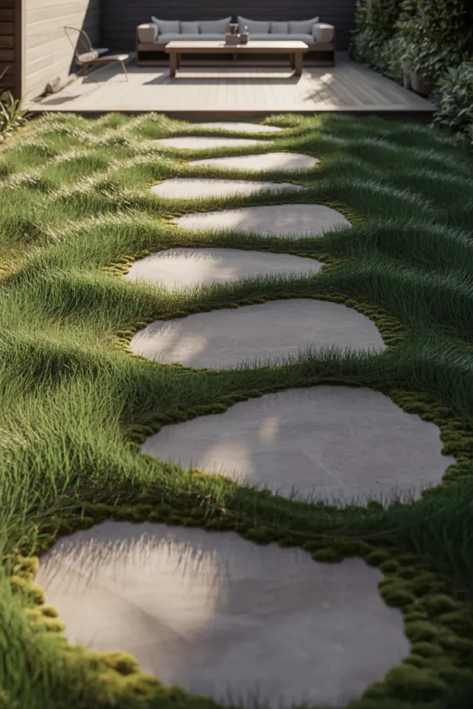 The DIY Concrete Stepping Stone Path That Defines Zones Within a Larger Patio