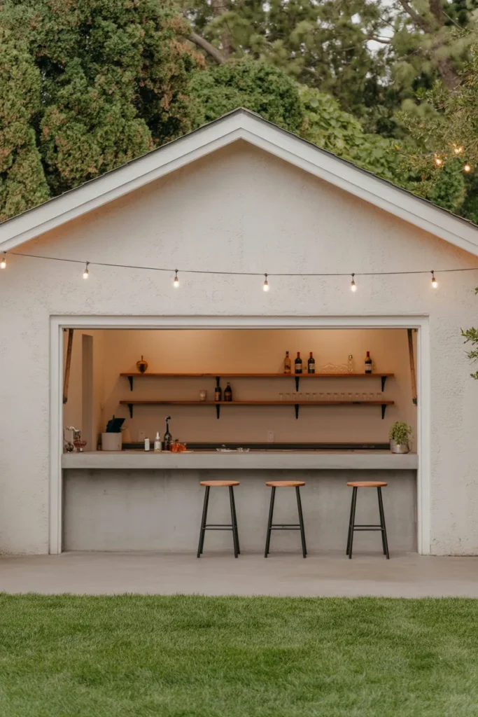 The Garage-to-Outdoor Bar Conversion That Uses an Existing Wall as the Bar Back