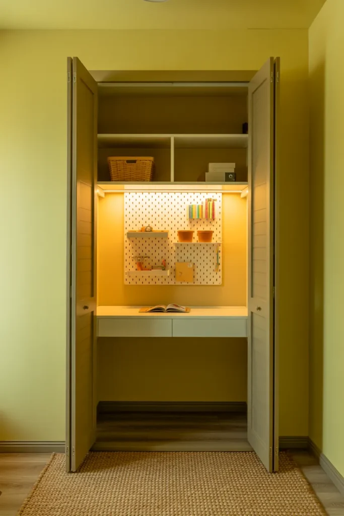 The Homework Station Inside a Closet Converted to a Study Space