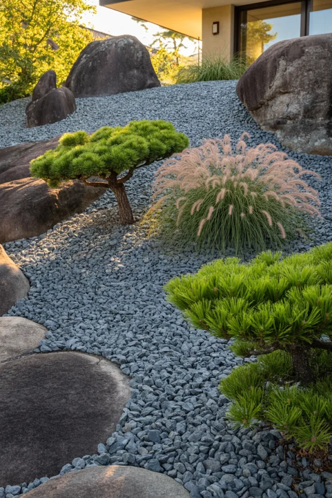 The Japanese Rock Garden Design for a Dry Slope or Hillside