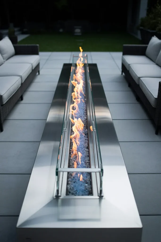 The Linear Fire Pit Trough on a Modern Rectangular Patio