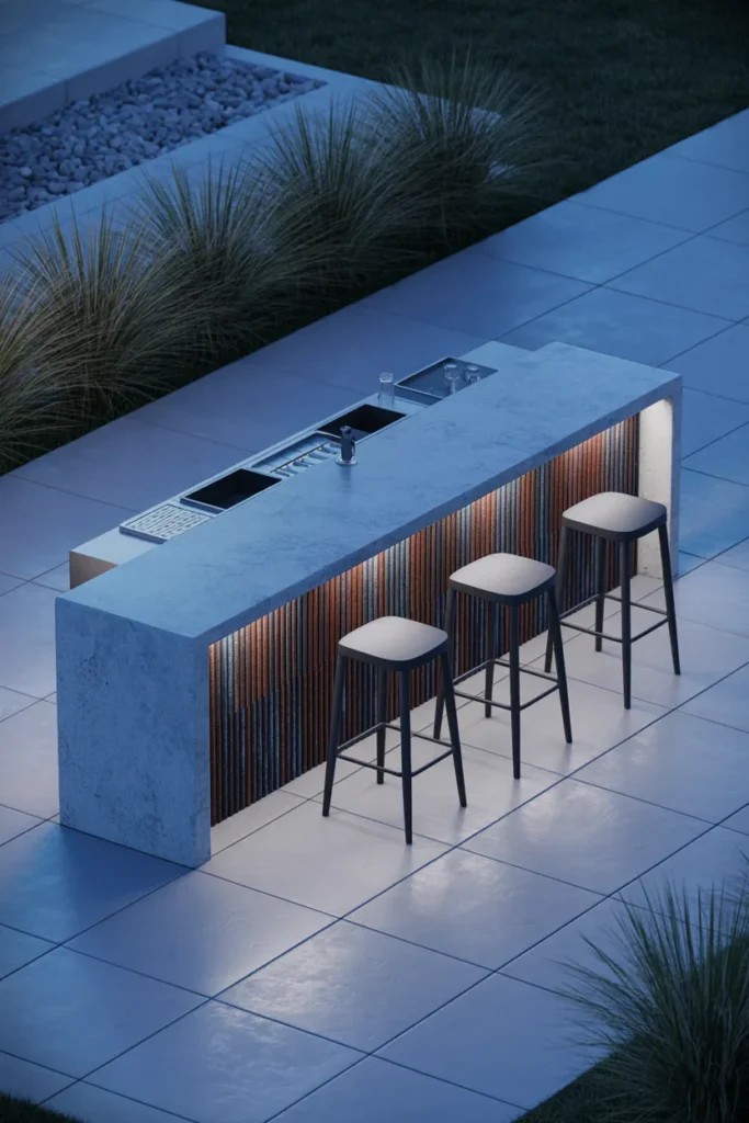 The Modern Minimalist Concrete and Steel Outdoor Bar for Contemporary Backyards