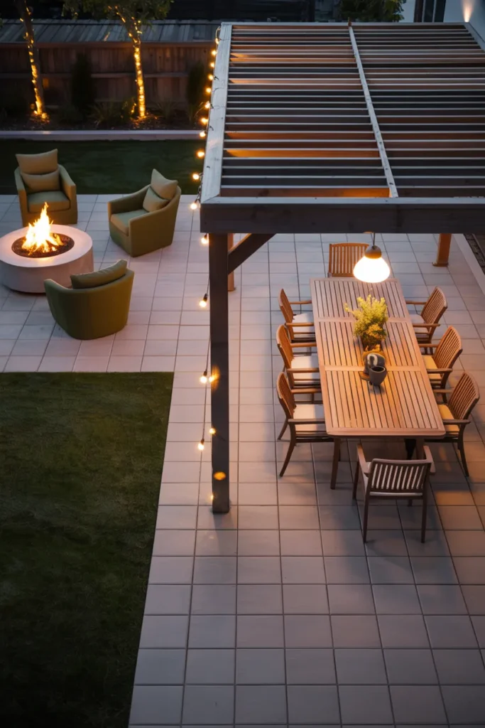 The Patio With Fire Pit and Separate Dining Zone That Both Function Well