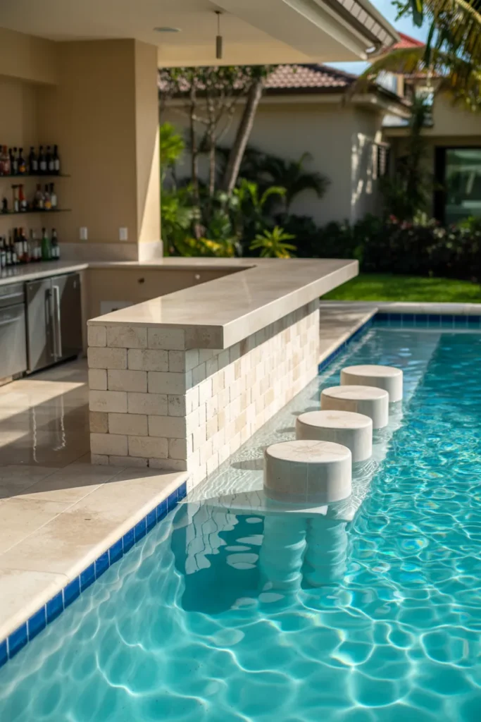 The Poolside Swim-Up Bar That Functions as Both a Water Feature and an Entertaining Hub