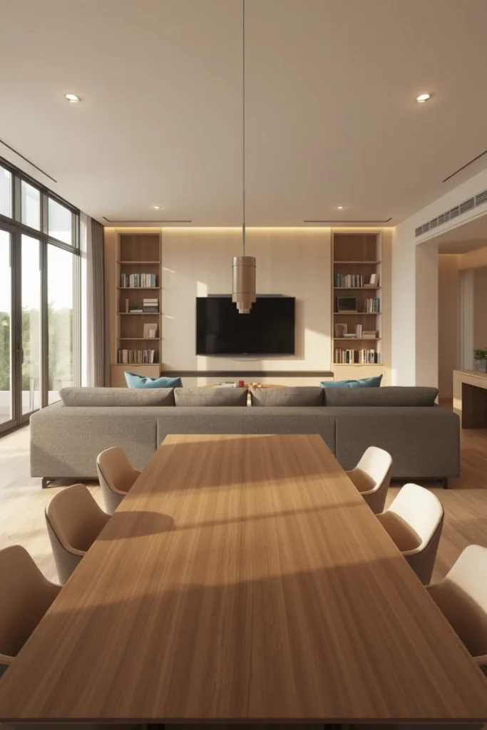 The Sectional Sofa Placement That Anchors the Living Zone and Faces Away From Dining