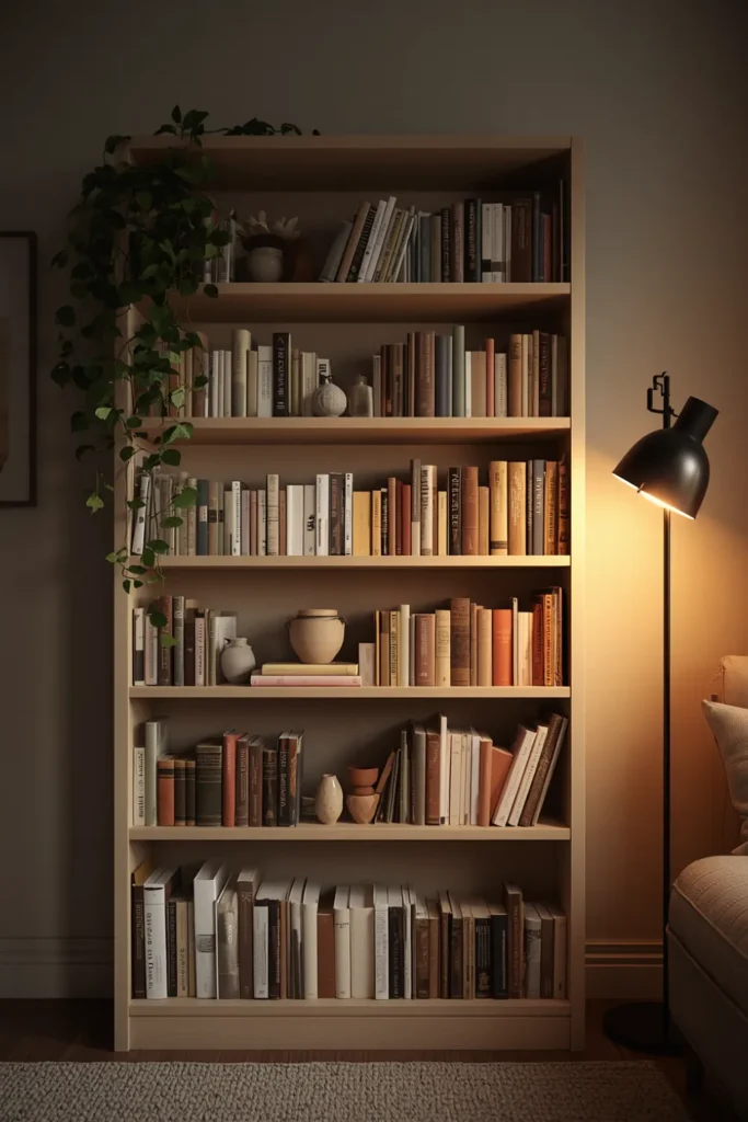 Thrifted Books Arranged by Color to Style Shelves for Free