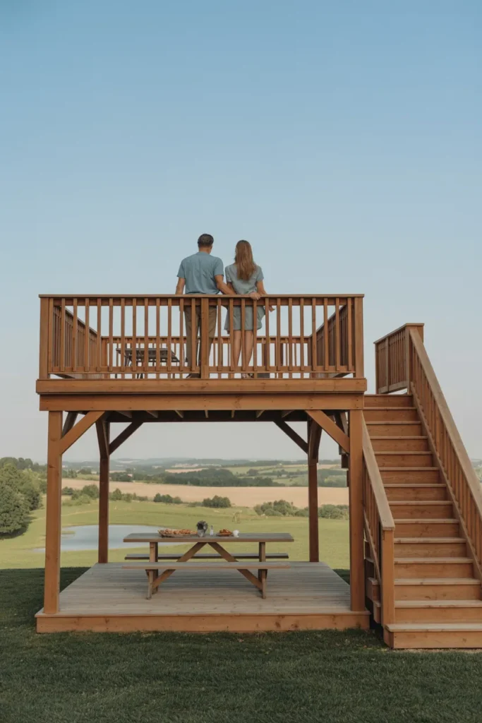 Two-Story Backyard Gazebo With an Upper Observation Deck