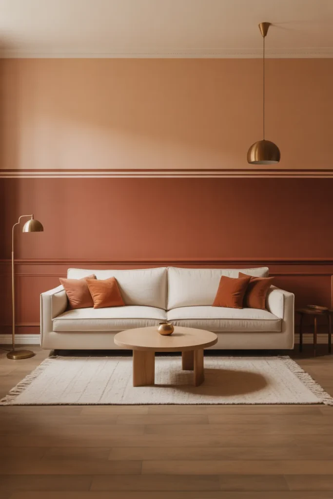Two-Tone Living Room Color With a Dark Lower Half and Light Upper Half for Visual Architecture