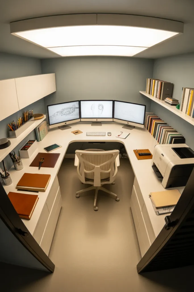 U-Shaped Desk Configuration for a Full Home Office Room