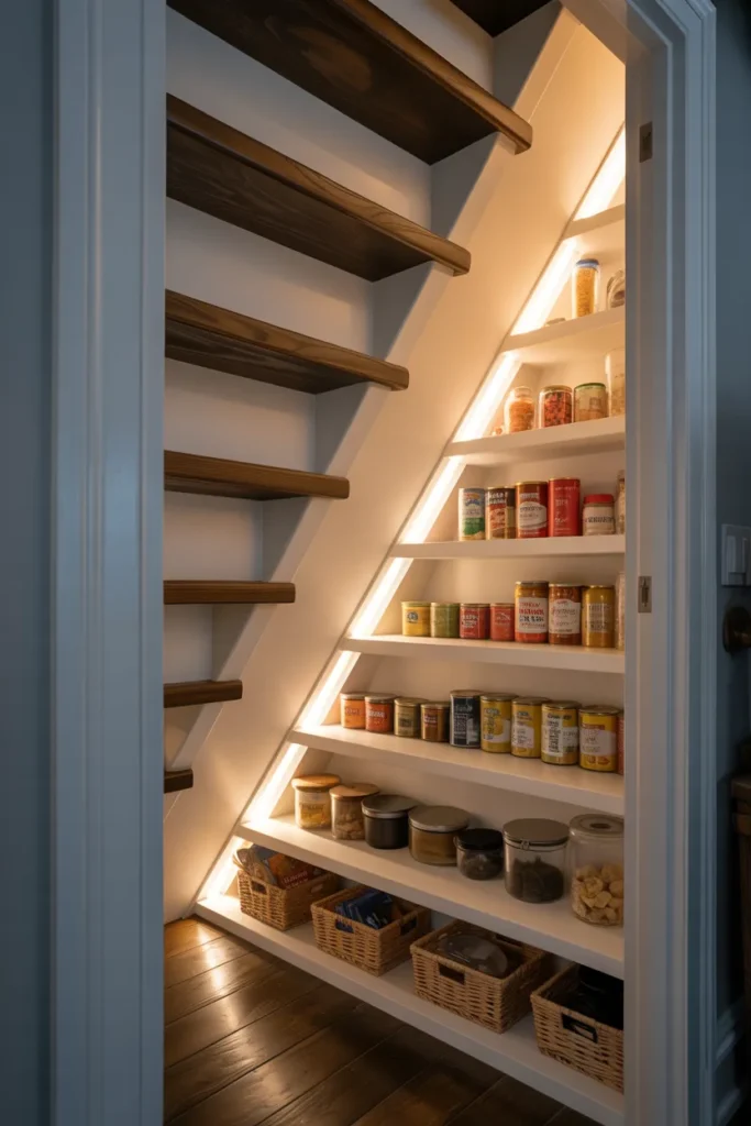 Under-Stair Pantry Shelving That Converts Dead Space Into Full Grocery Storage