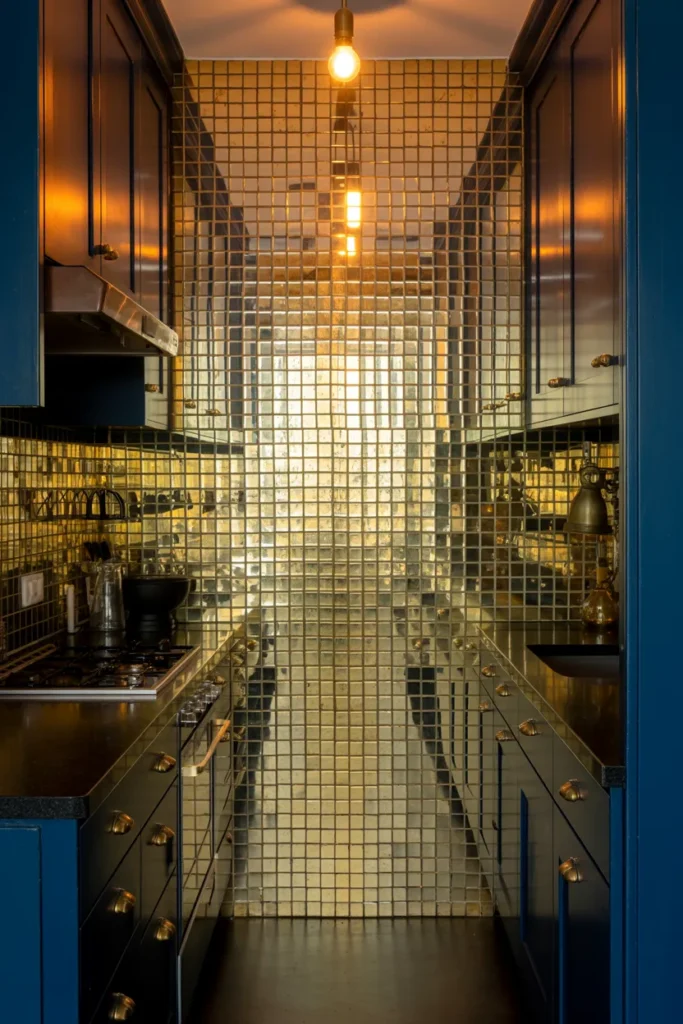 Unlacquered Brass Mirror Tile Backsplash