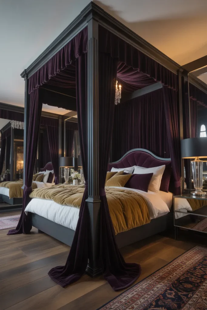 Use a Canopy Bed Frame with Draped Fabric for a Theatrical Bedroom Centerpiece