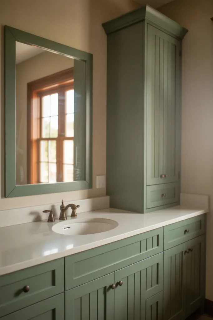 Vanity With Integrated Linen Cabinet on One Side