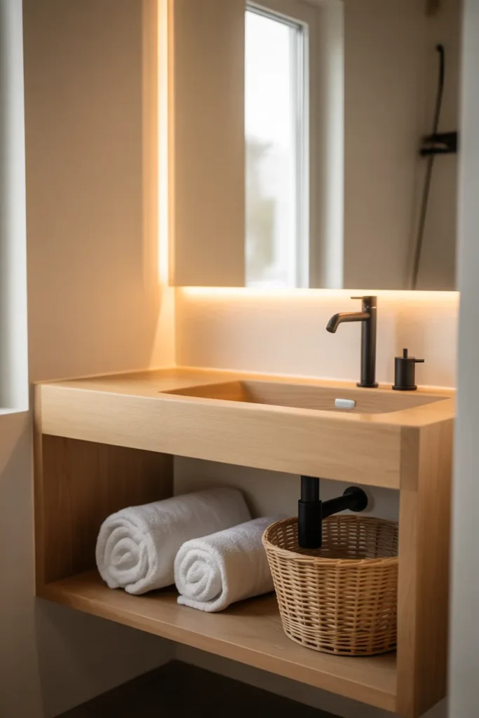 Vanity With Open Shelf Below the Sink