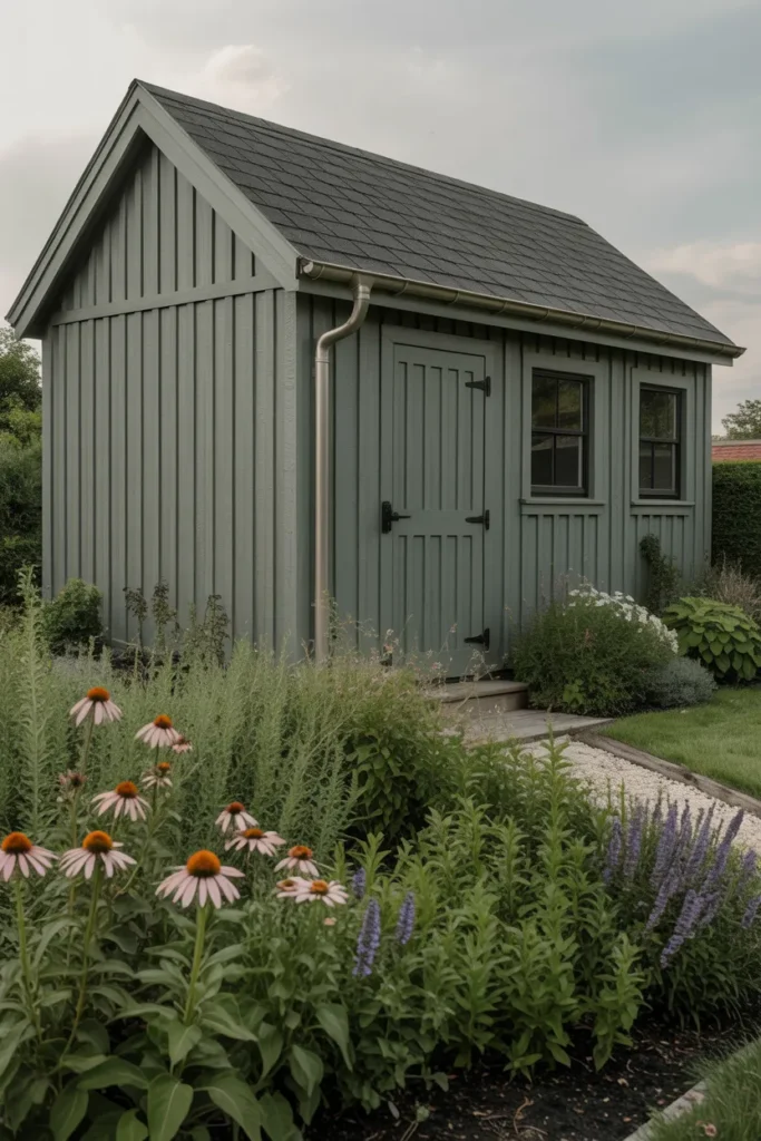 Vertical Shiplap Painted Sage Green That Disappears Into the Garden