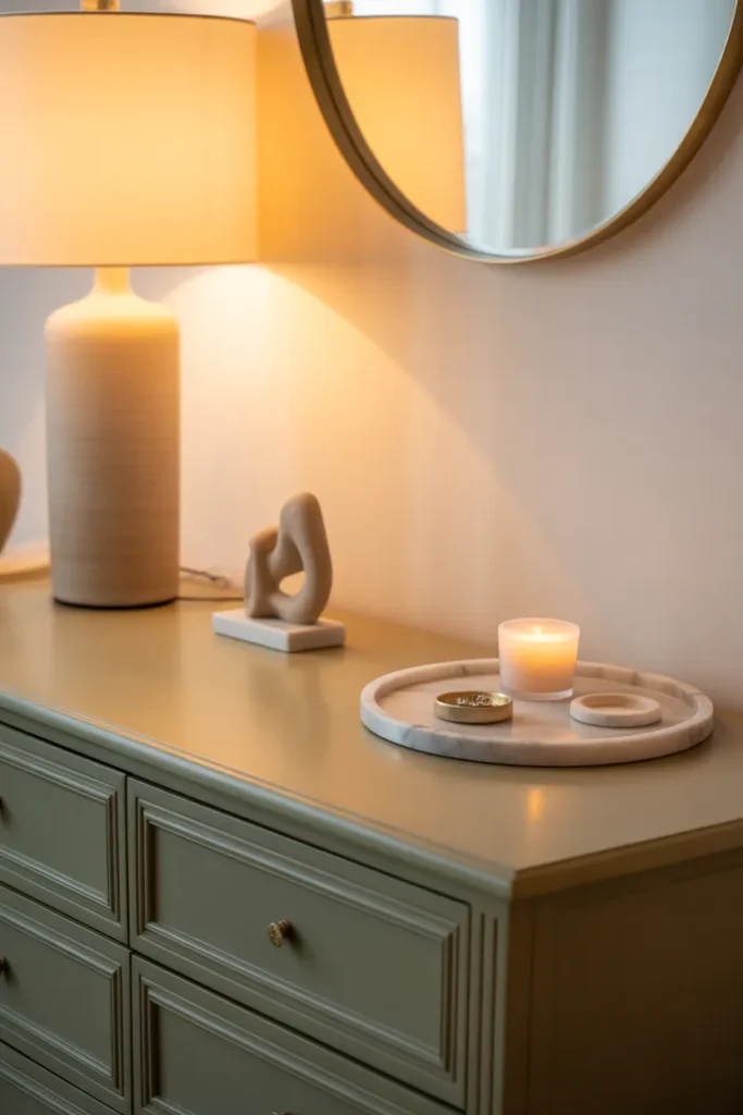 a dresser top styled as a deliberate vignette