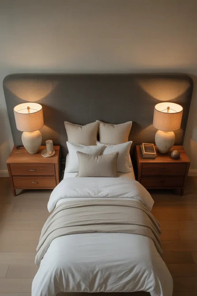 a king bedroom with two well-proportioned solid wood nightstands flanking
