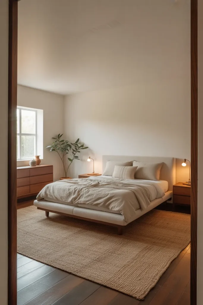 beautifully edited bedroom with only the essential furniture