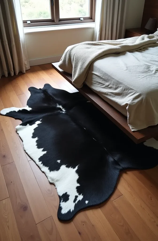 A Cowhide or Wool Rug That Defines the Floor Without Dominating It