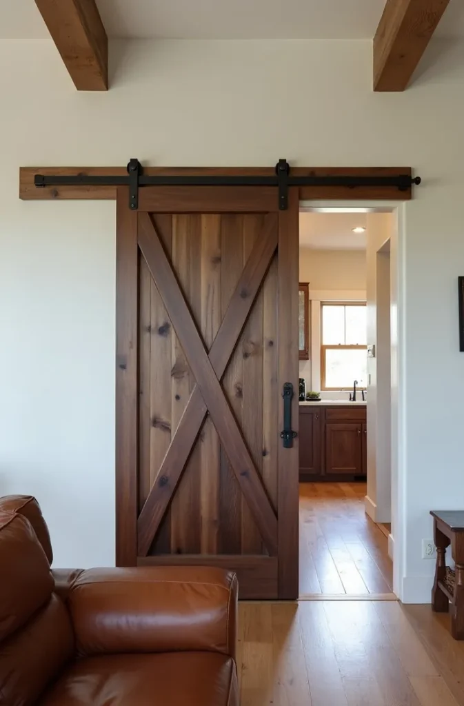 A Sliding Barn Door Between the Living Room and Hallway
