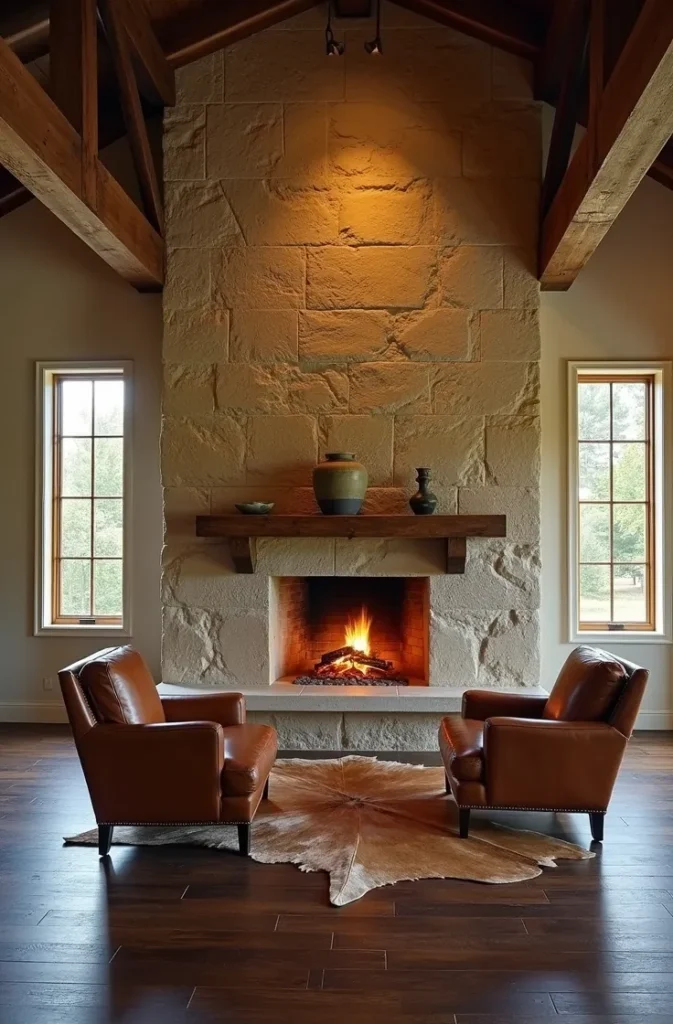 A Stone Fireplace Wall That Does the Design Work for the Entire Room