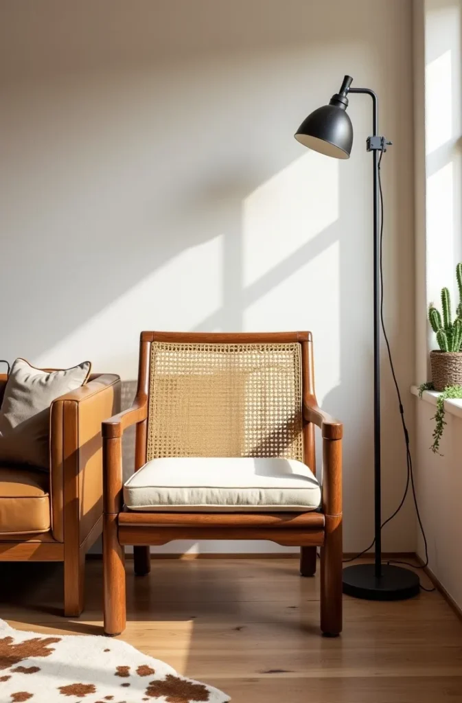 A Woven Rattan or Rawhide Chair as a Functional Accent Piece