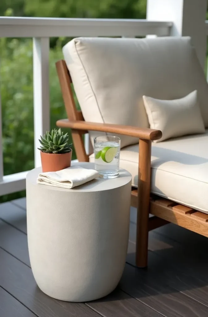 Add a Concrete or Resin Side Table That Handles All Weather Without Covering
