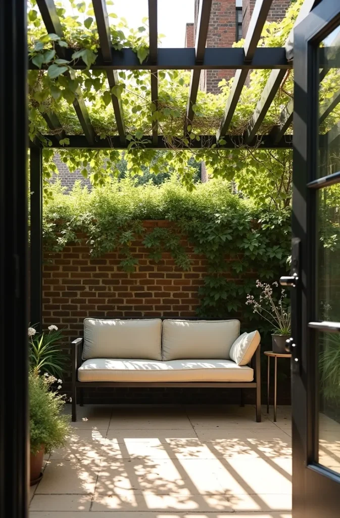 Add a Pergola Frame Over Half the Courtyard for Shade and Structure