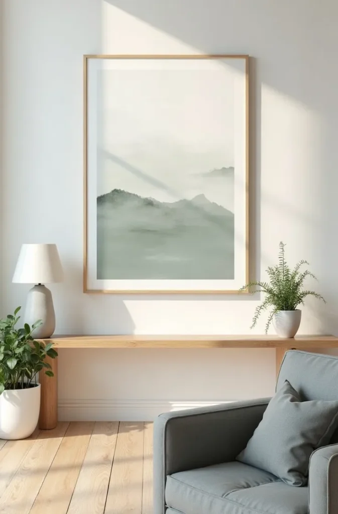 Anchor the Living Room With a Single Oversized Art Print in a Cool Tone