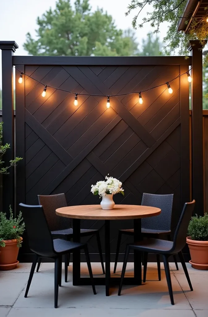 Black-Stained Lattice Panel as a Backyard Backdrop Wall