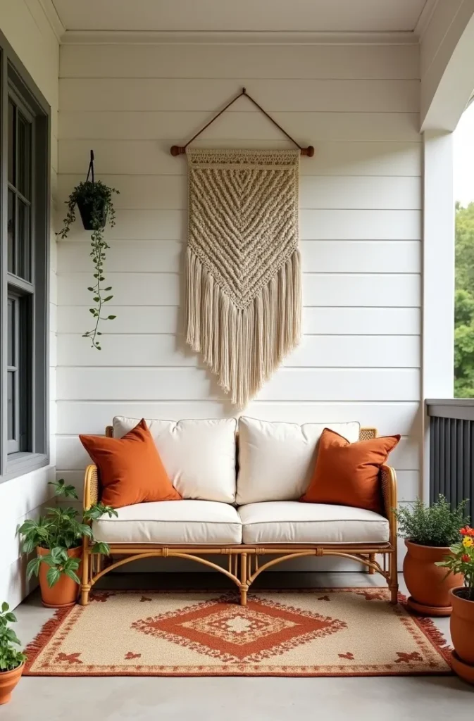 Bohemian Macrame and Rattan Porch Decor for a Layered Casual Look