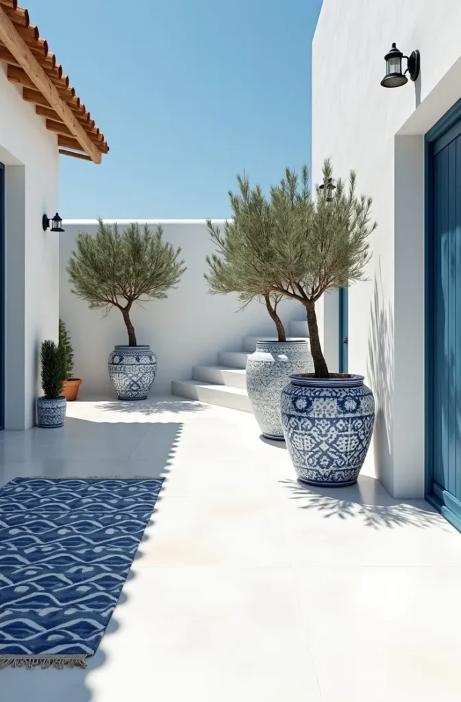Bright White High-Gloss Painted Patio for a Mediterranean Feel