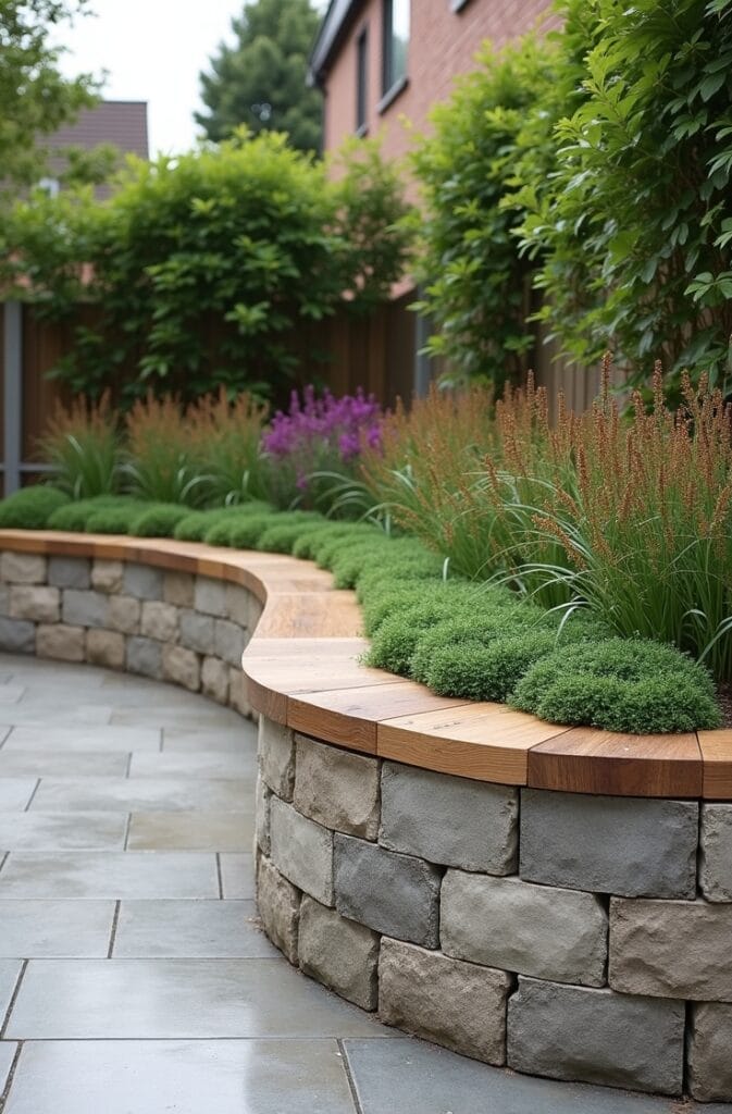 Build a Raised Seating Wall From Stacked Reclaimed Concrete Blocks and Planted Gaps